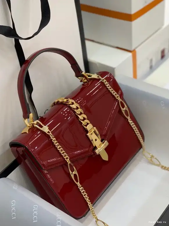 First bag ru TOP 1969 MINI Sylvie LEATHER BAG PATENT GUCCI HANDLE 0415